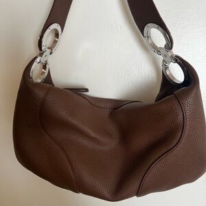 BY FAR  Amira Chocolate Brown Leather Shoulder Bag